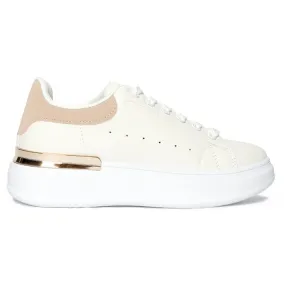 Women's white leather sneakers with a pink element