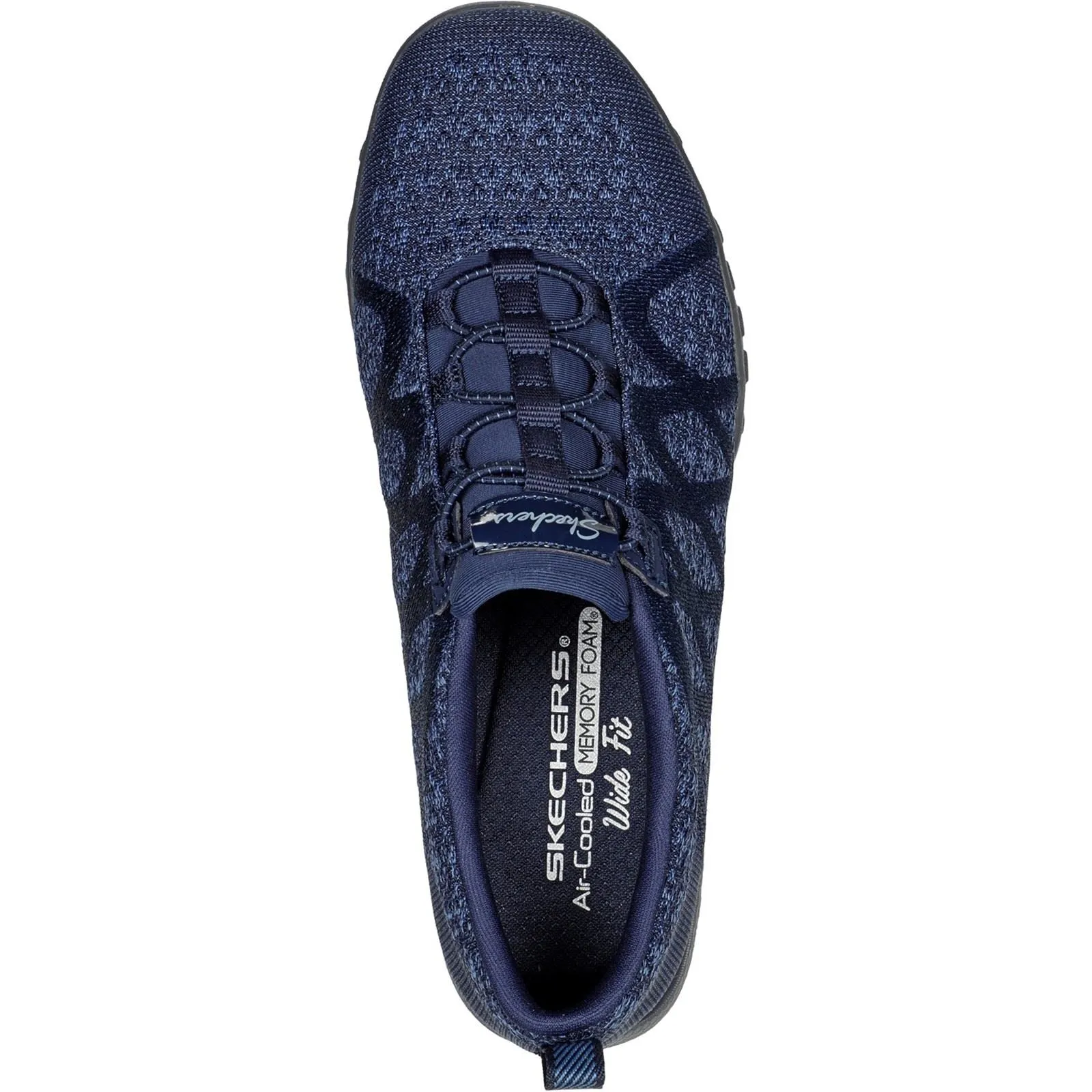 Women's Wide Fit Skechers 100301 Relaxed Fit Breathe Easy Infi Knity Sneakers - Navy