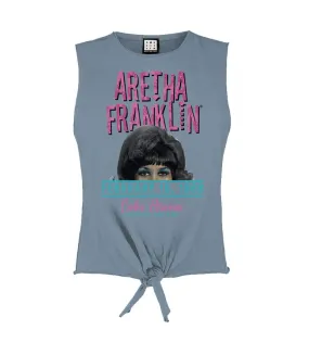 Womens/ladies cobo arena aretha franklin sleeveless crop top strange blue Amplified