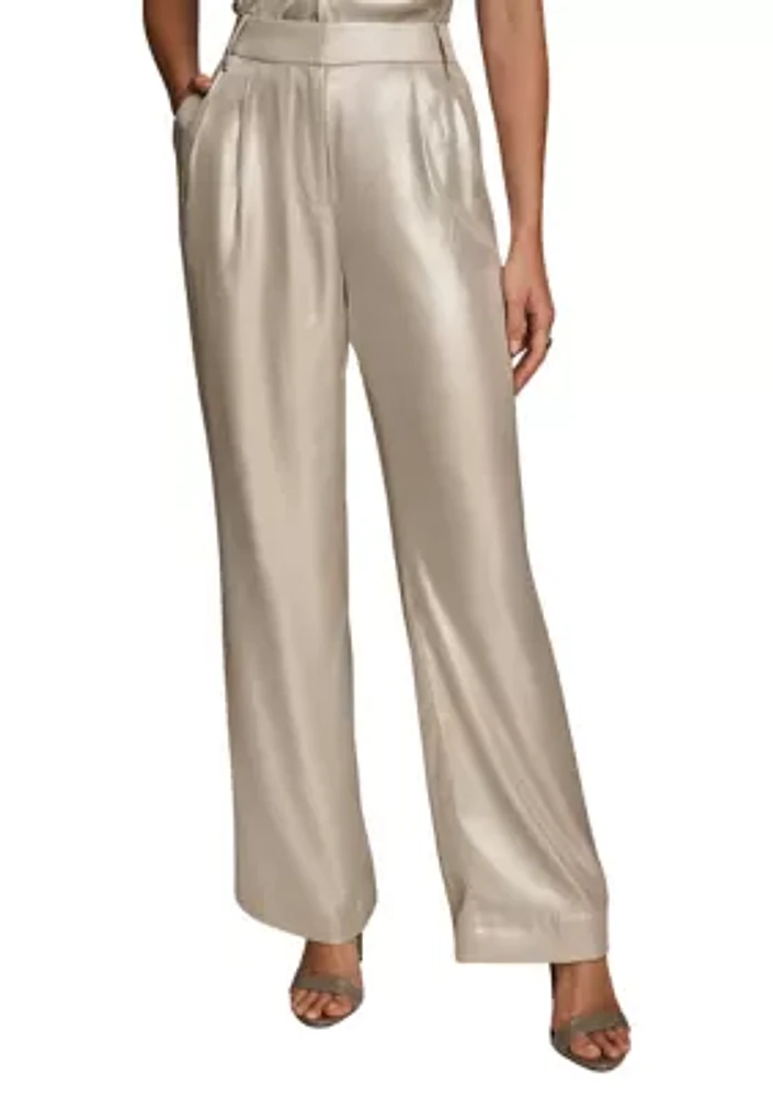 Women's Foil Pleated Wide Leg Pants