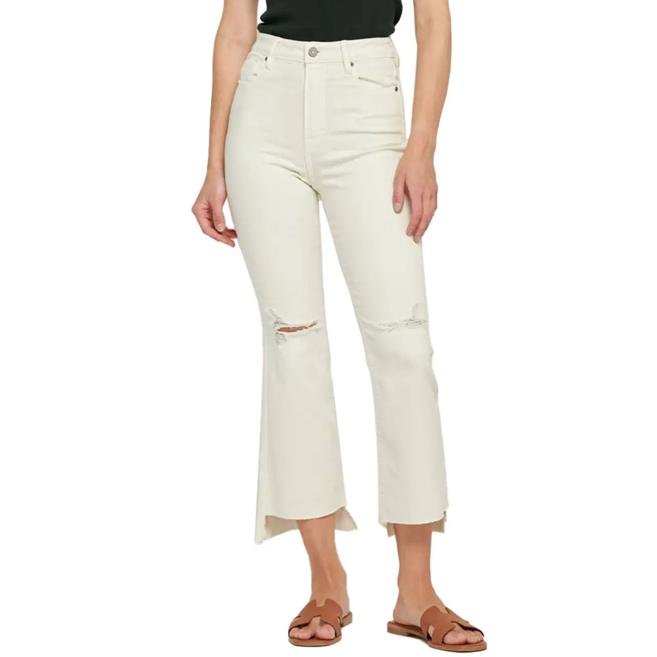 Women's Hidden Happi High Rise Step Hem Crop Flare Jeans - Sea Salt