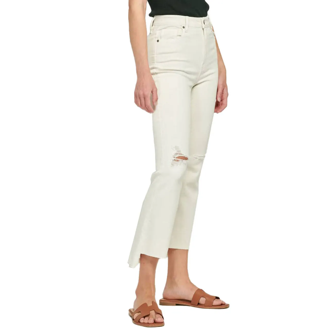 Women's Hidden Happi High Rise Step Hem Crop Flare Jeans - Sea Salt