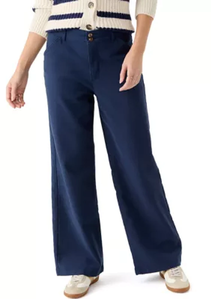 Women's High Rise Double Button Wide Leg Pants