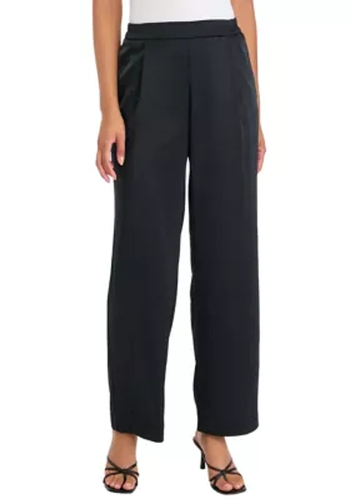 Women's High Rise Pull On Satin Wide Leg Pants