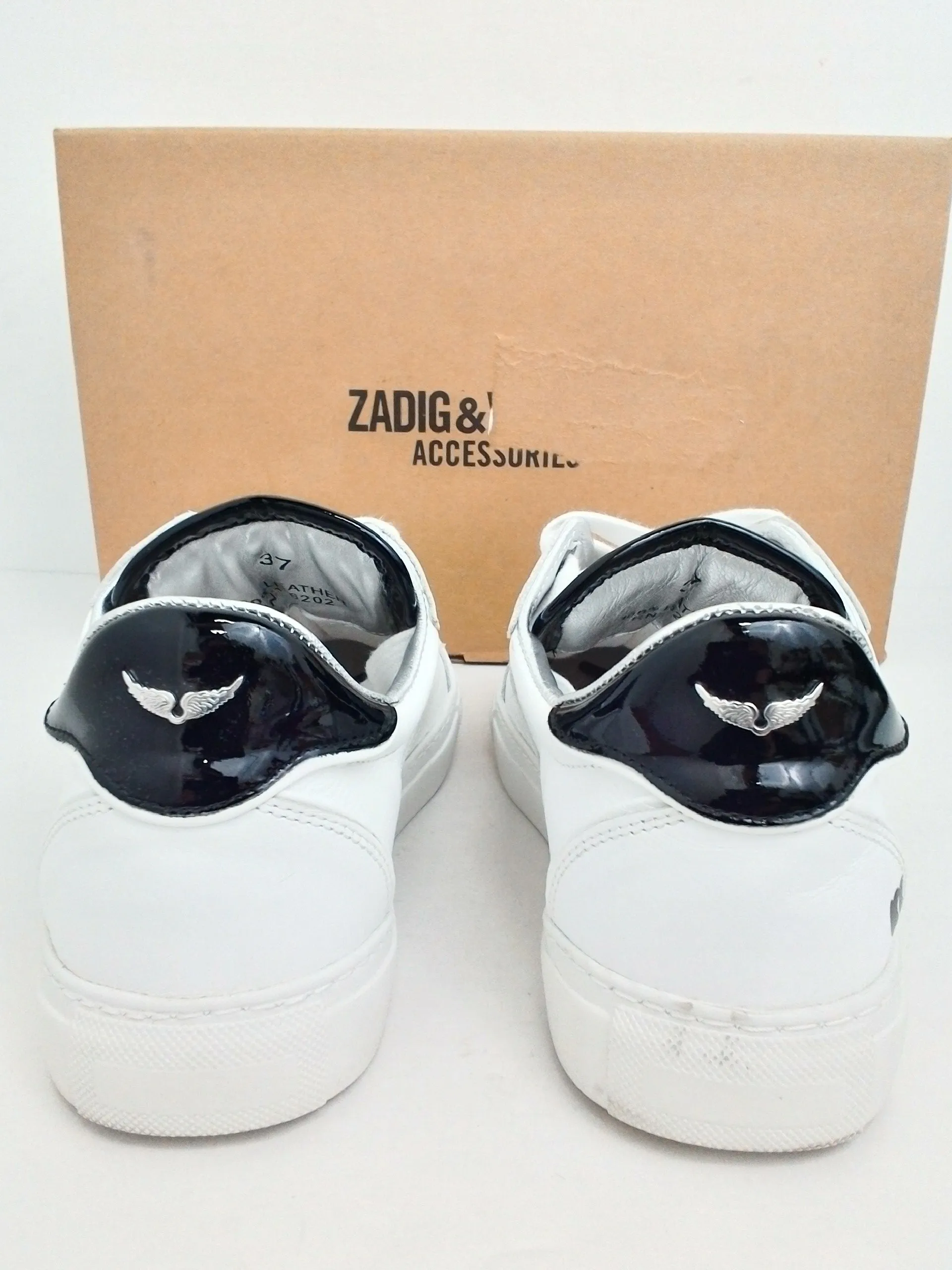 Zadig & Voltaire Women's Board Embossed White Leather Sneakers Size 37