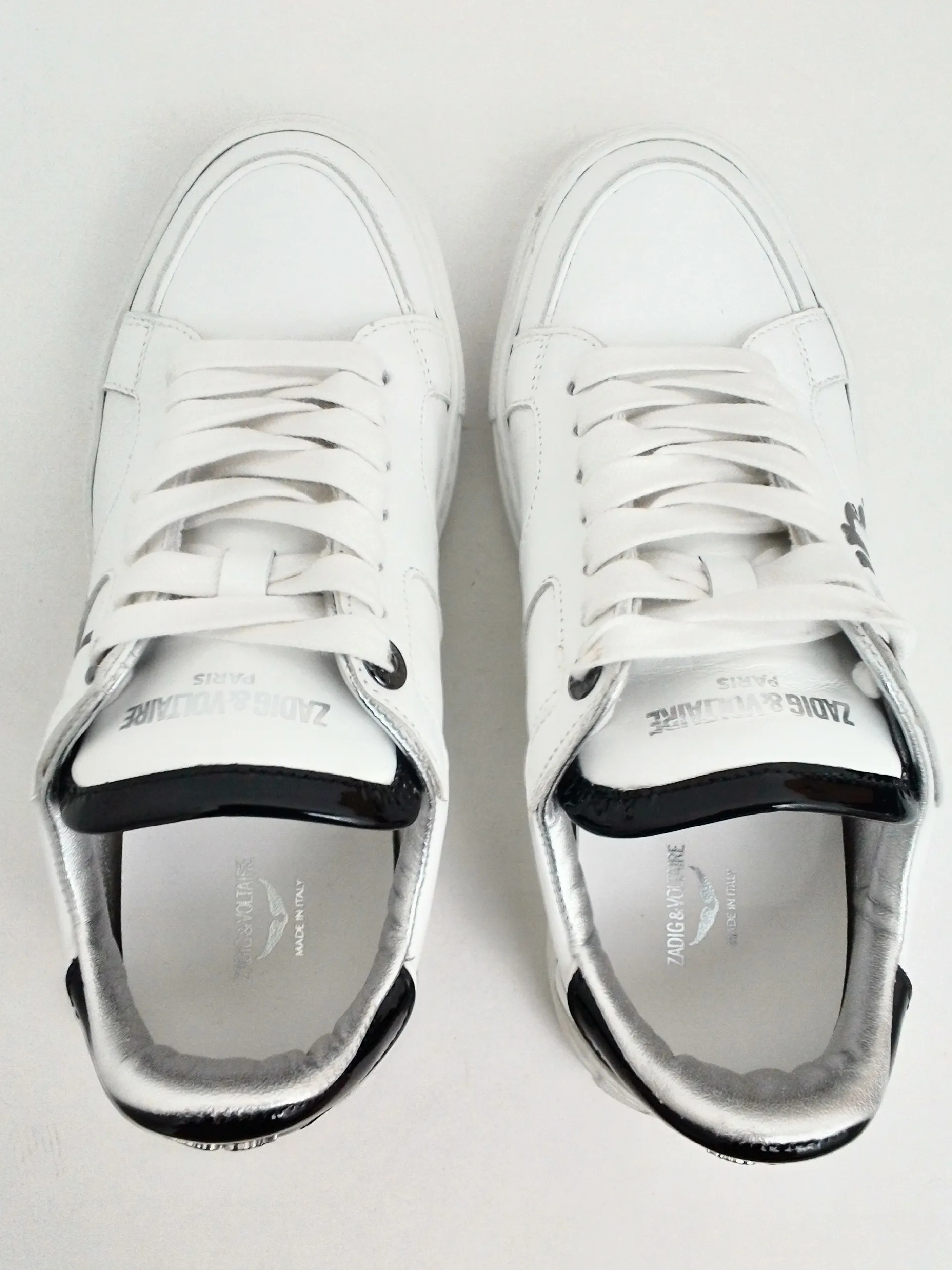 Zadig & Voltaire Women's Board Embossed White Leather Sneakers Size 37